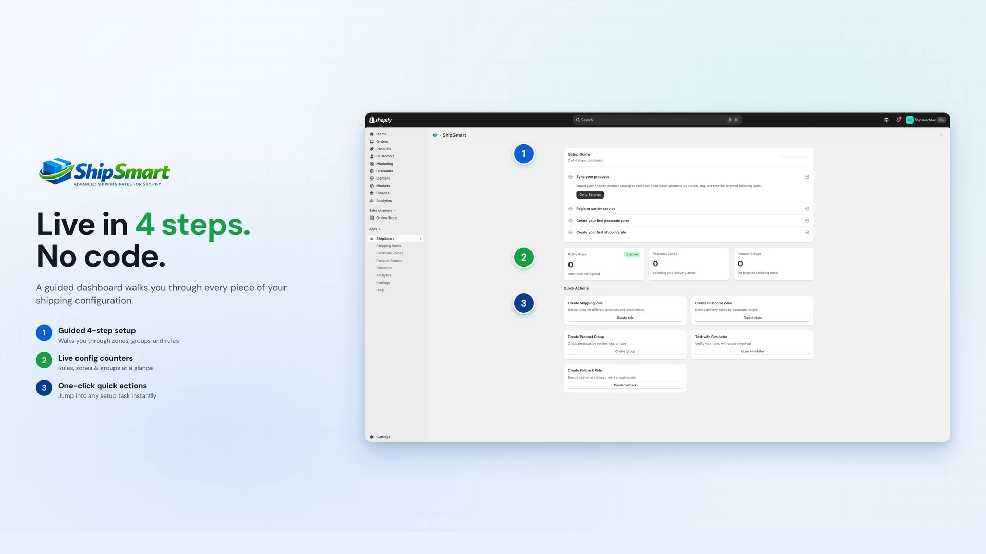 ShipSmart guided dashboard with setup checklist