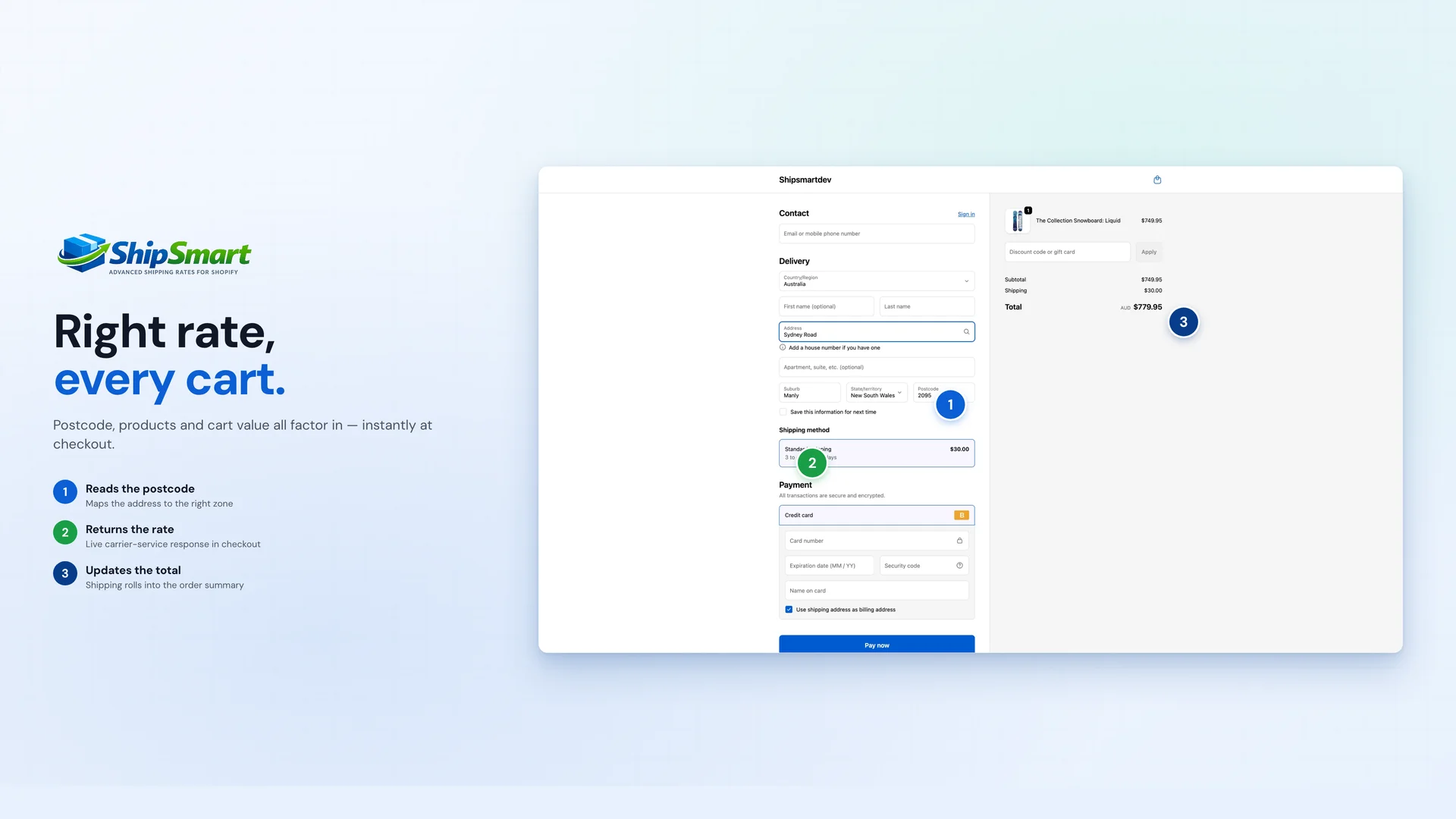 Shipping rates rendered live at checkout